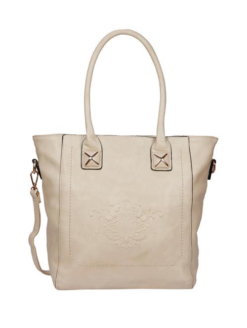 beige leatherette embossed handbag with sling - 12404102 - Very Small Image - 1