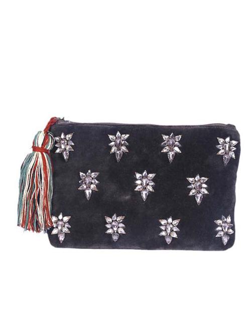 black cotton tasselled embellished clutch - 12410101 - Very Small Image - 1