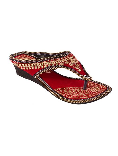 red embroidered ethnic sandals - 12415069 - Very Small Image - 1