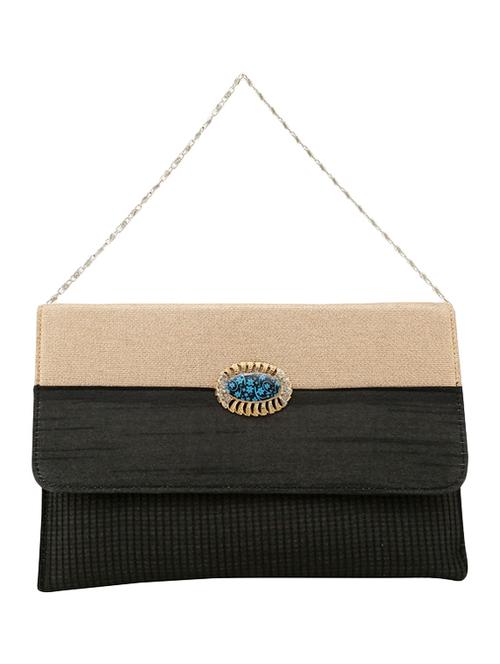 black silk textured clutch cum sling - 12421958 - Very Small Image - 1