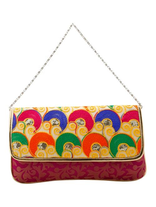 multi silk embroidered clutch cum sling - 12421962 - Very Small Image - 1