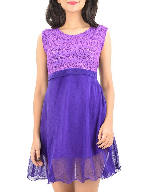 purple georgette fit & flare dress - 12423387 - Very Small Image - 1