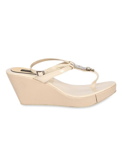 Beige Faux Leather Embellished Wedges - 1242557 - Very Small Image - 1