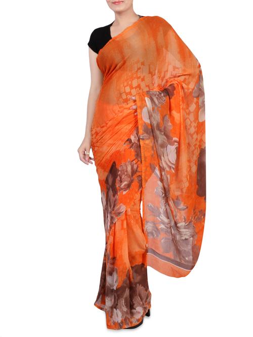 yellow printed chiffon saree with blouse - 1242669 - Very Small Image - 1
