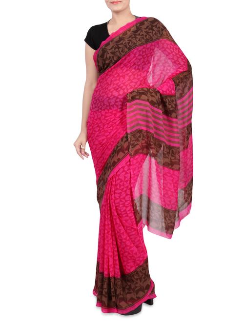 pink printed georgette saree with blouse - 1242681 - Very Small Image - 1