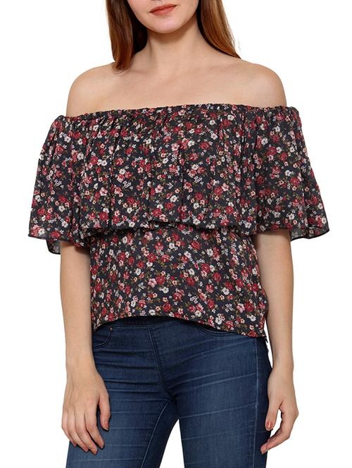 multicolored crepe off shoulder ruffle top - 12429460 - Very Small Image - 1