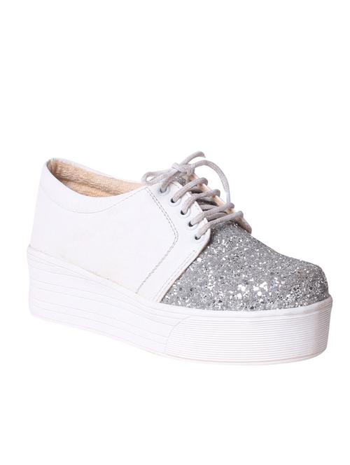 white faux leather laceup sneakers - 12435692 - Very Small Image - 1