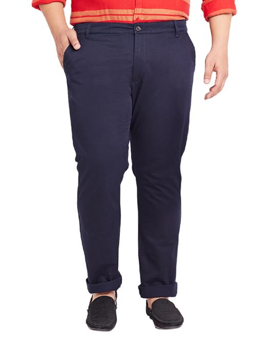 navy blue cotton chinos casual trousers - 12436010 - Very Small Image - 1