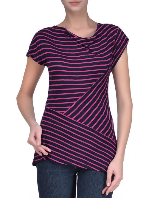 navy blue striped poly viscose knit top - 1244763 - Very Small Image - 1