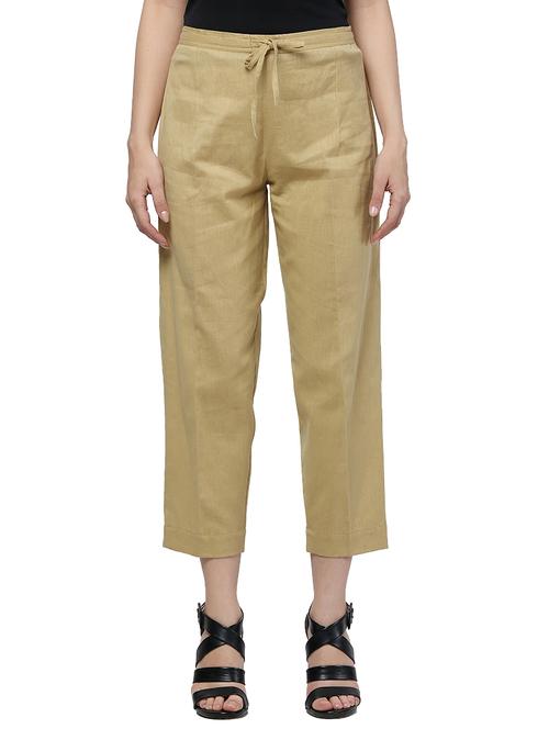 beige khadi cotton cigarette pant - 12453211 - Very Small Image - 1