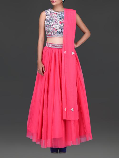 candy pink embellished net lehenga set - 1245371 - Very Small Image - 1
