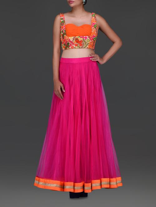 pink and tangerine embellished net lehenga set - 1245372 - Very Small Image - 1