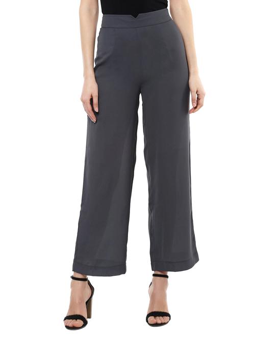 grey poly georgette flat front trouser - 12456084 - Very Small Image - 1