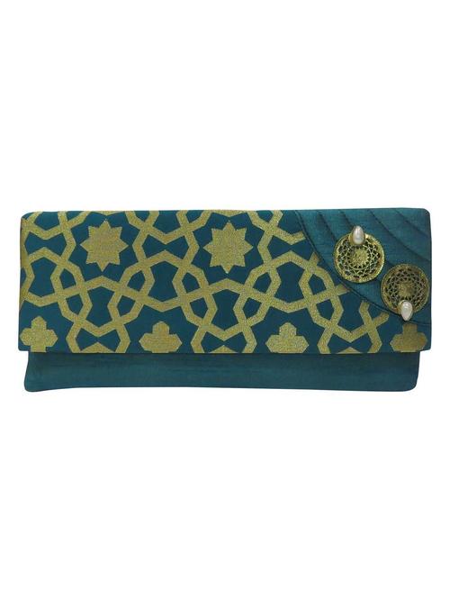 green silk embellished clutch - 12458873 - Very Small Image - 1