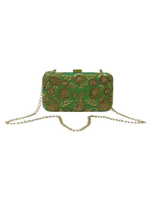 green silk embellished box clutch - 12458881 - Very Small Image - 1