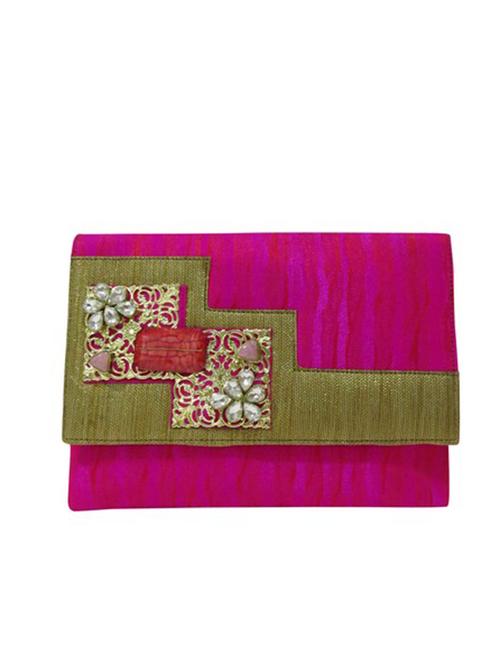 pink silk embellished clutch cum sling - 12458883 - Very Small Image - 1