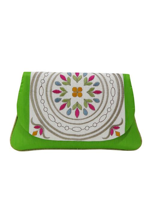 green silk embroidered clutch cum sling - 12458884 - Very Small Image - 1
