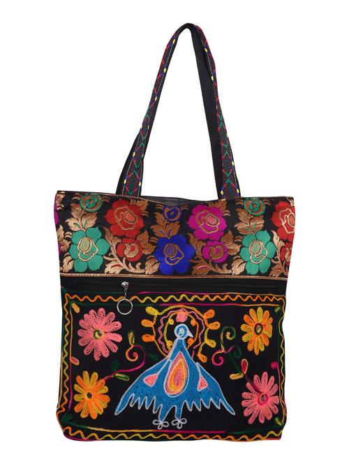 Black cotton embroidered handbag - 12468154 - Very Small Image - 1