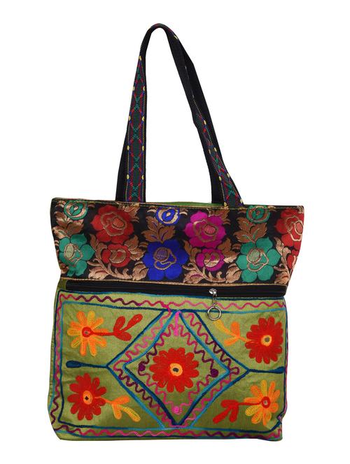 Green cotton embroidered handbag - 12468163 - Very Small Image - 1