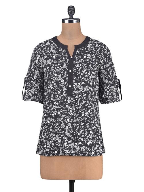 black rayon printed top - 1246890 - Very Small Image - 1