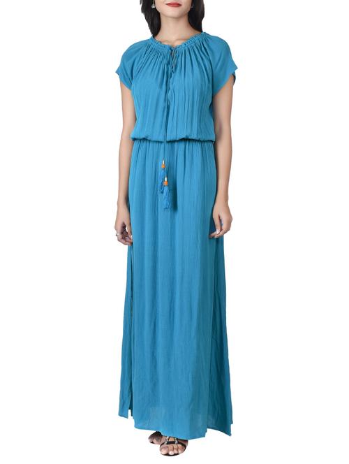 blue rayon maxi dress - 12468930 - Very Small Image - 1