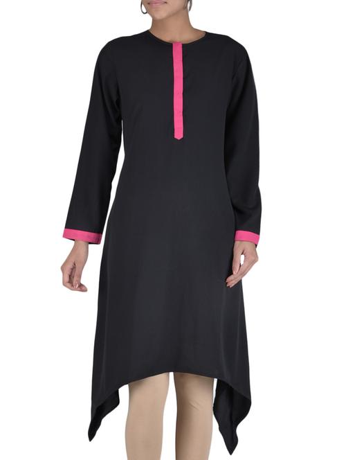 black crepe asymmetrical kurta - 1246923 - Very Small Image - 1