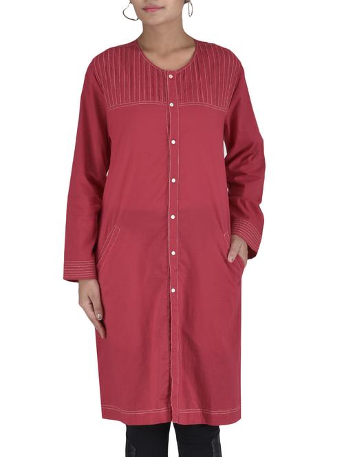 ruby red buttoned cotton kurta - 1246935 - Very Small Image - 1
