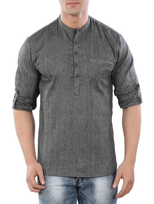 charcoal grey cotton kurta - 12472096 - Very Small Image - 1