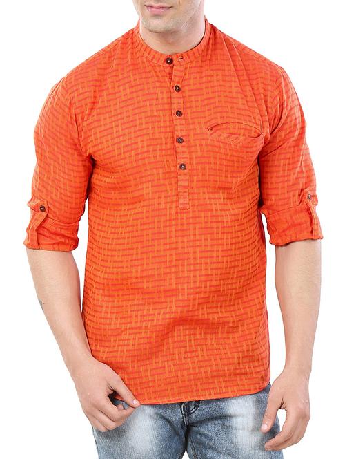 orange cotton kurta - 12472108 - Very Small Image - 1