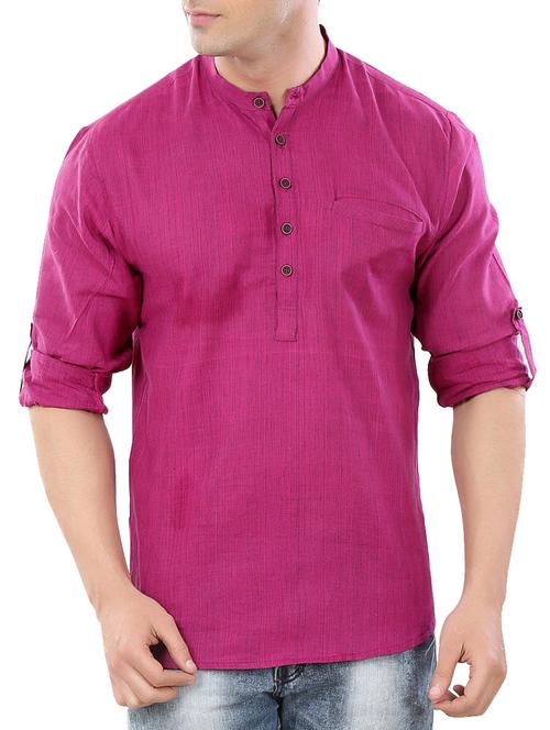 solid magenta cotton kurta - 12472111 - Very Small Image - 1