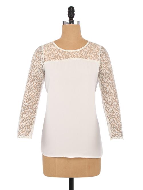 white polyster printed cutworked top top - 1247646 - Very Small Image - 1