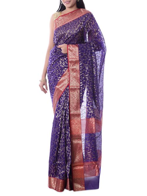 purple chanderi silk woven saree with blouse - 12477728 - Very Small Image - 1