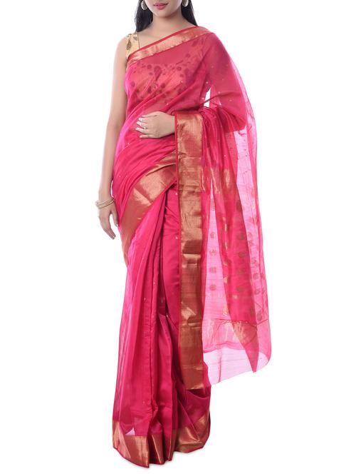 pink maheshwari silk woven saree with blouse - 12477740 - Very Small Image - 1