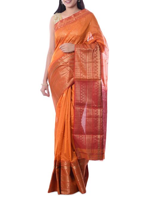 orange maheshwari silk woven saree with blouse - 12477741 - Very Small Image - 1