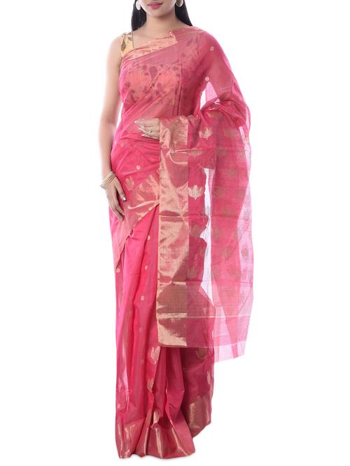 pink chanderi silk woven saree with blouse - 12477754 - Very Small Image - 1