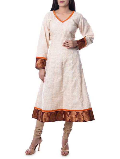 white silk a-line kurta - 12477772 - Very Small Image - 1