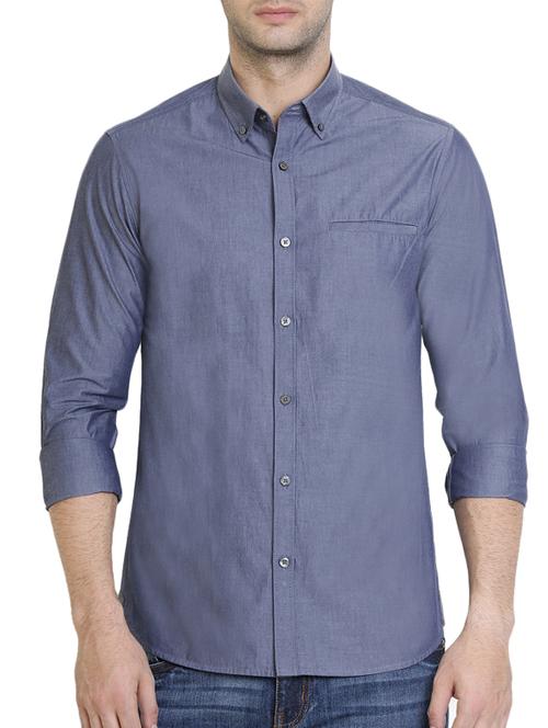 solid blue cotton casual shirt - 12479174 - Very Small Image - 1