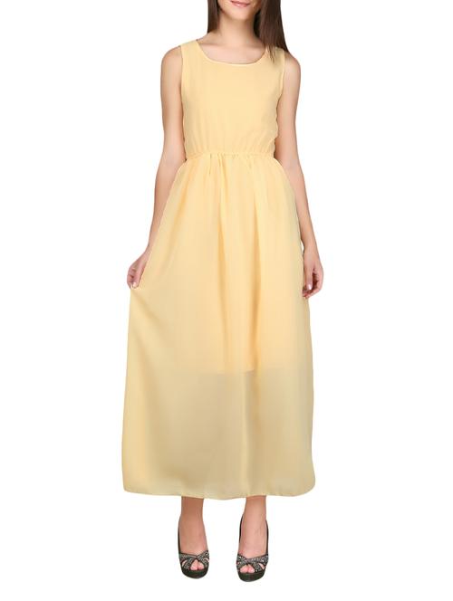 light yellow poly georgette maxi dress - 12481540 - Very Small Image - 1
