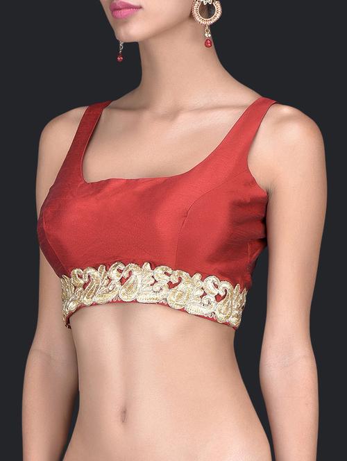 Maroon Silk Stitched Blouse - 1248491 - Very Small Image - 1