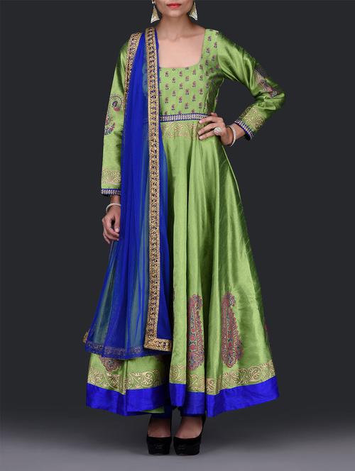 Printed Green Stitched Anarkali Suit Set - 1248510 - Very Small Image - 1