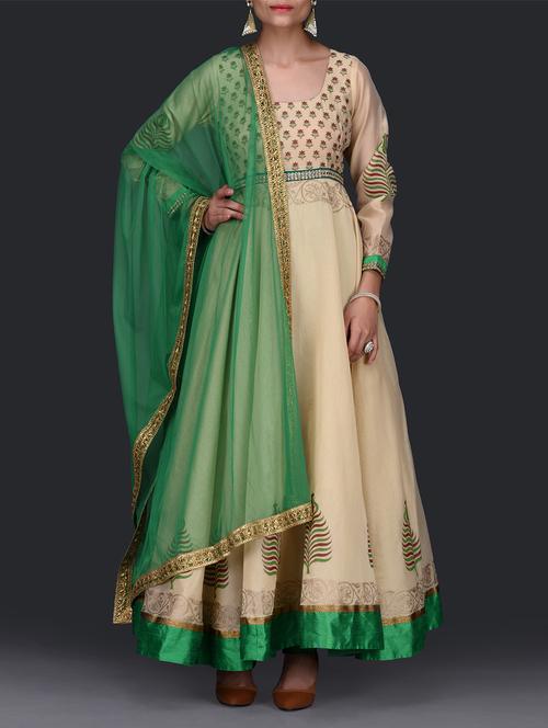 Printed Beige Stitched Anarkali Suit Set - 1248514 - Very Small Image - 1