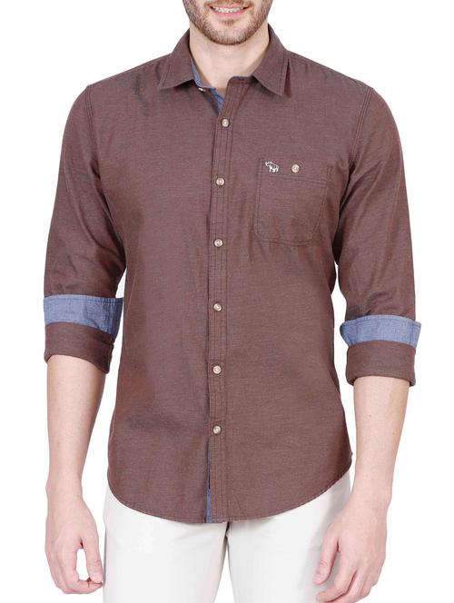 brown cotton casual shirt - 12508065 - Very Small Image - 1