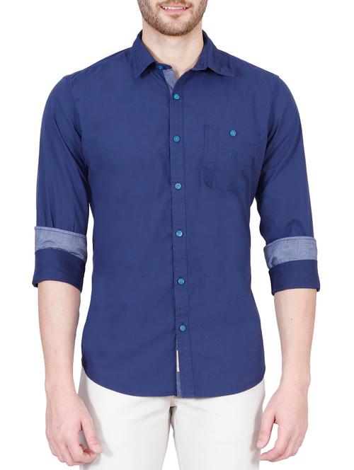 blue cotton casual shirt - 12508080 - Very Small Image - 1