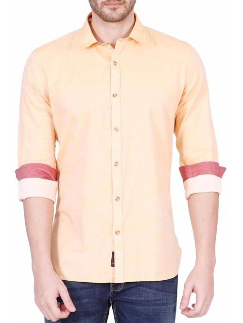 solid beige cotton casual shirt - 12508091 - Very Small Image - 1