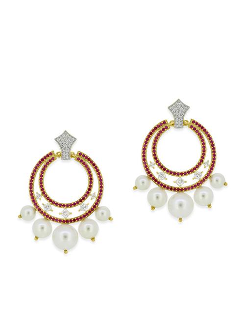 red silver chandbali earrings - 12508276 - Very Small Image - 1