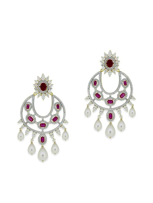 red silver chandbali earrings - 12508410 - Very Small Image - 1