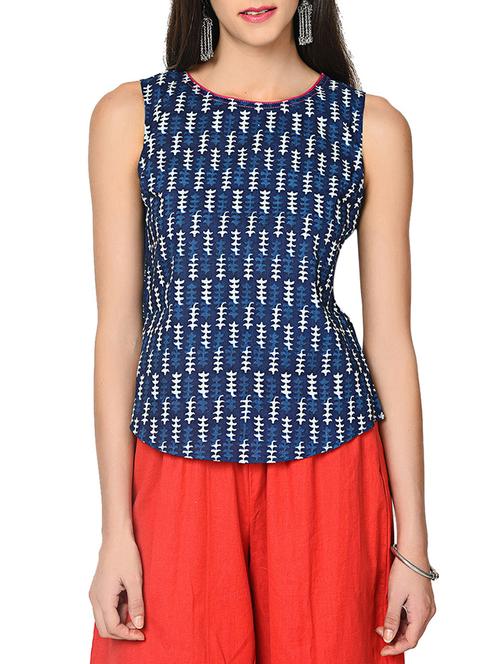 indigo printed cotton sleeveless top - 12509015 - Very Small Image - 1
