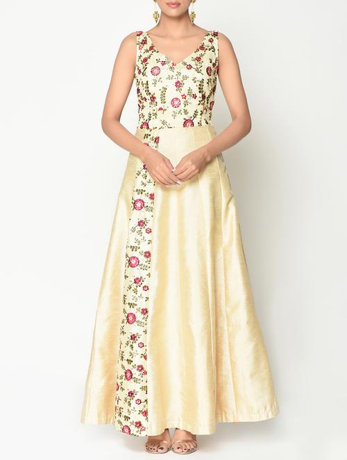 beige floral embroidered maxi dress - 12511853 - Very Small Image - 1