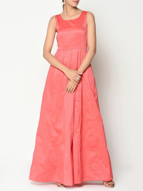 coral pink solid maxi dress - 12511855 - Very Small Image - 1
