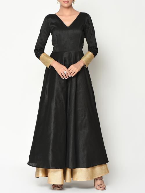 Black silk blend maxi dress - 12511858 - Very Small Image - 1